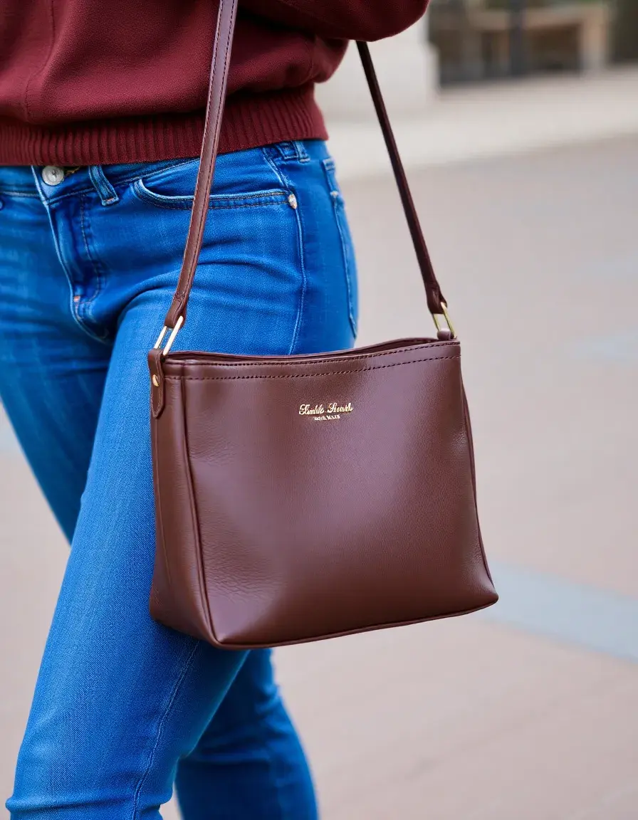 Borsa a spalla da donna in pelle marrone tonalità calda