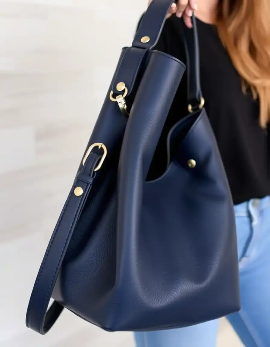 Borsa morbida modello hobo in pelle blu scuro