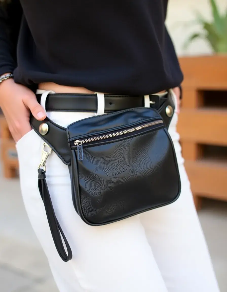 Marsupio in pelle nera stile cintura