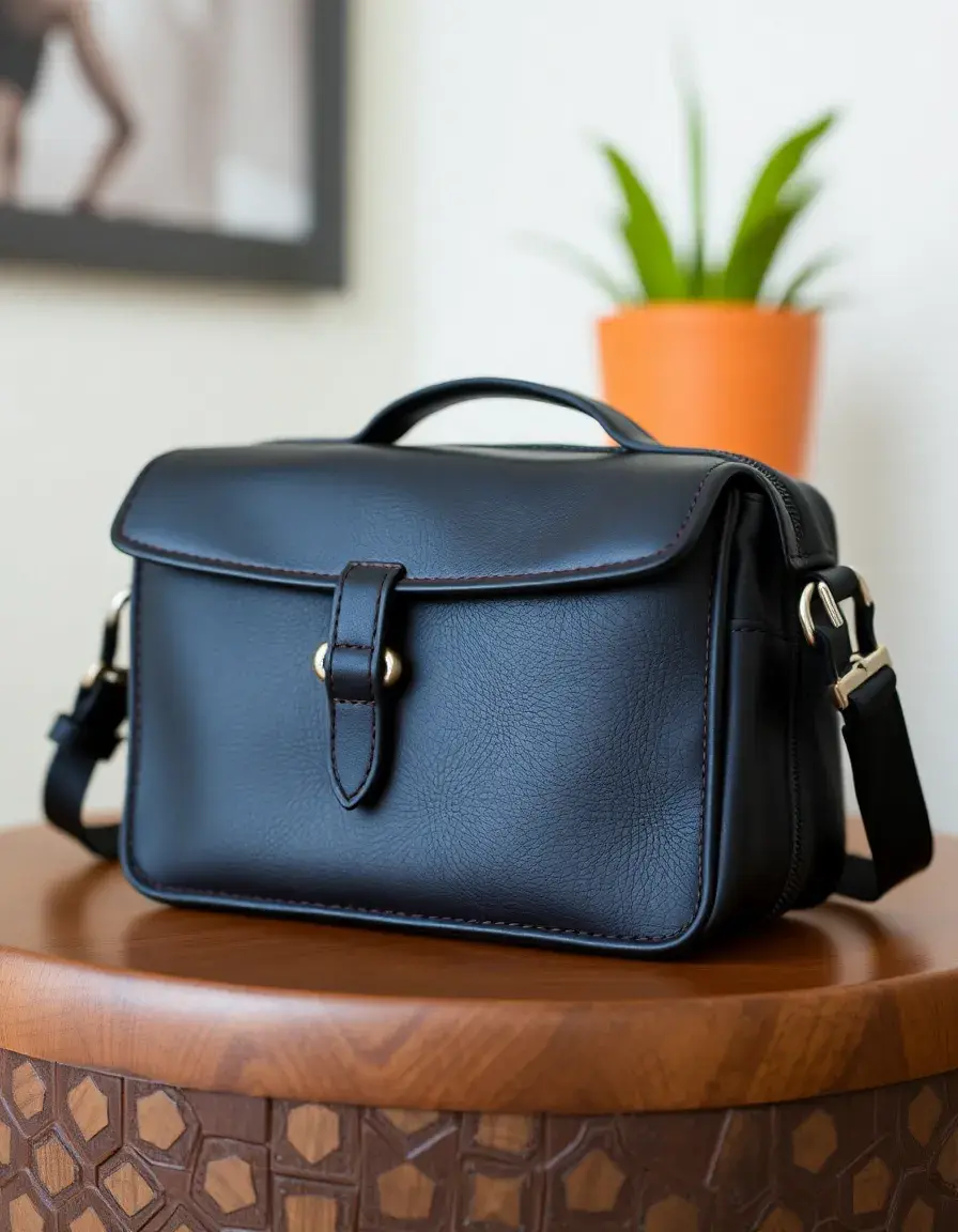 Borsa per fotocamera in pelle nera imbottita