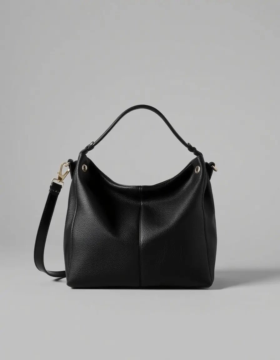 Borsa a trapezio in pelle nera strutturata