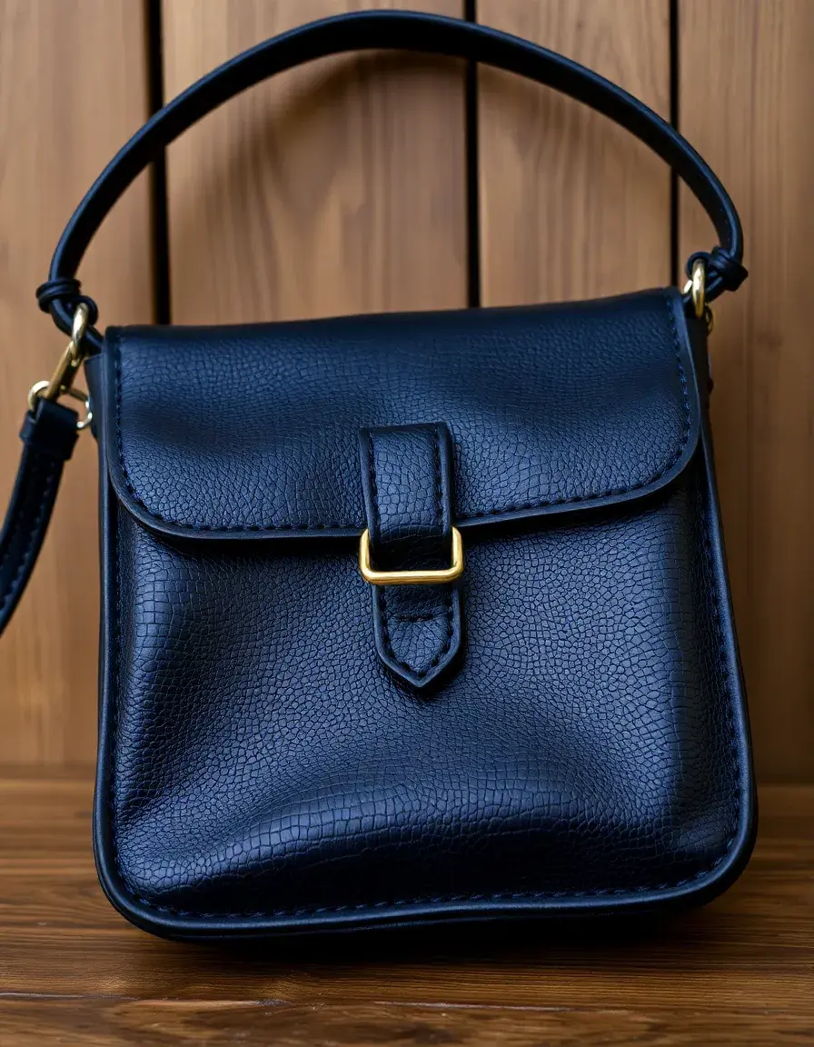 Borsa nera in pelle con chiusura a scatto vintage