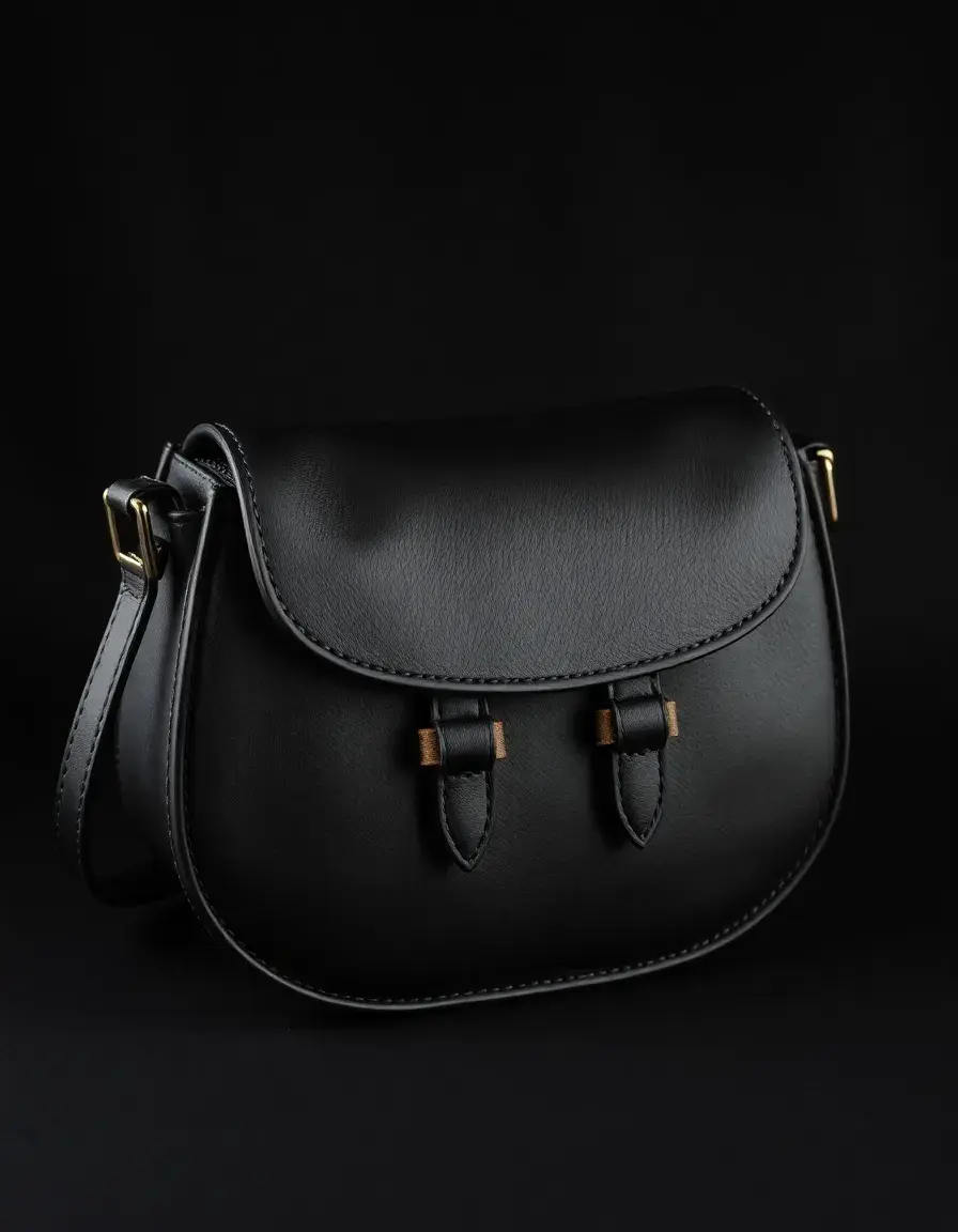 Borsa a sella in pelle nera a tracolla