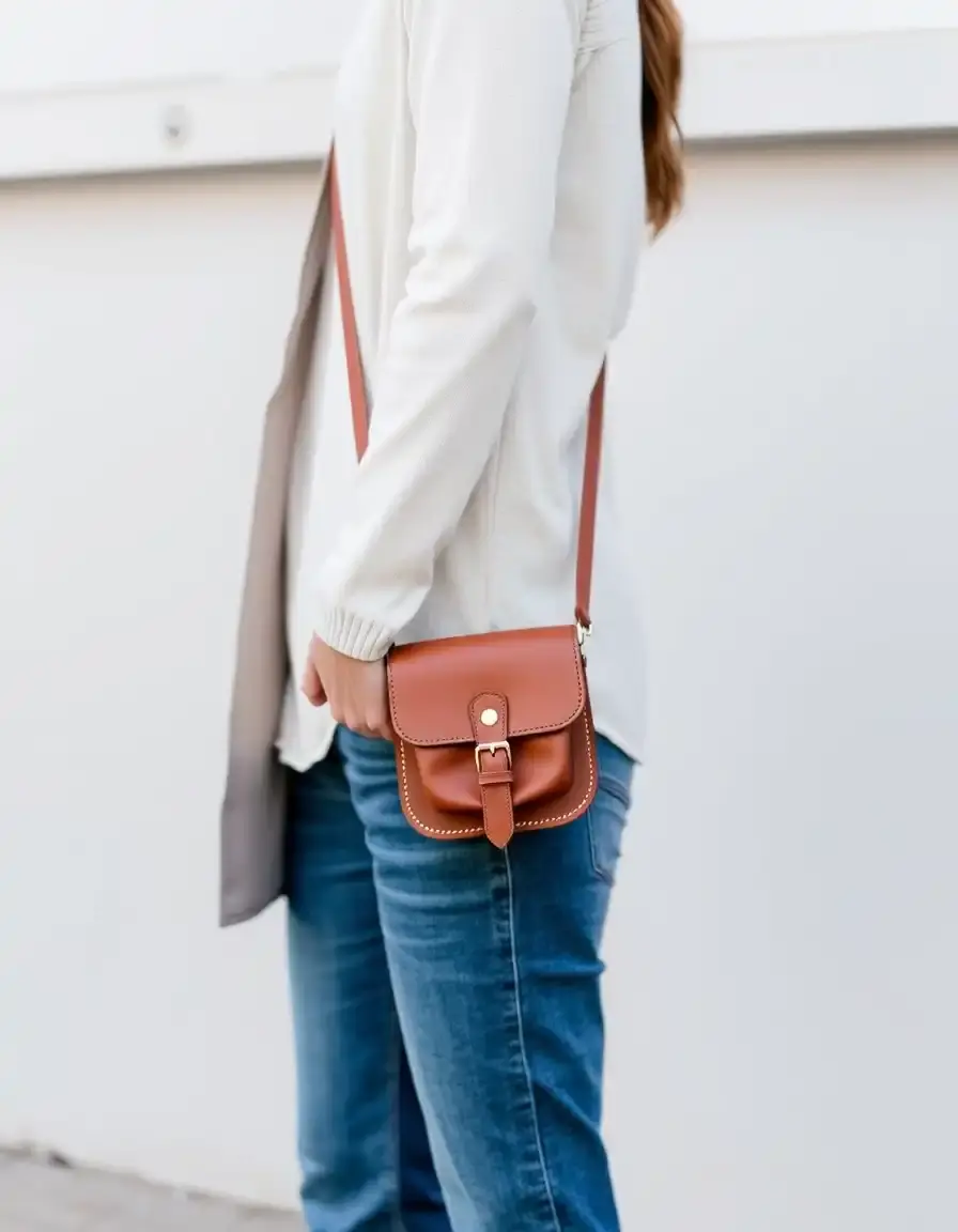 Borsa a tracolla in pelle marrone stile vintage sling
