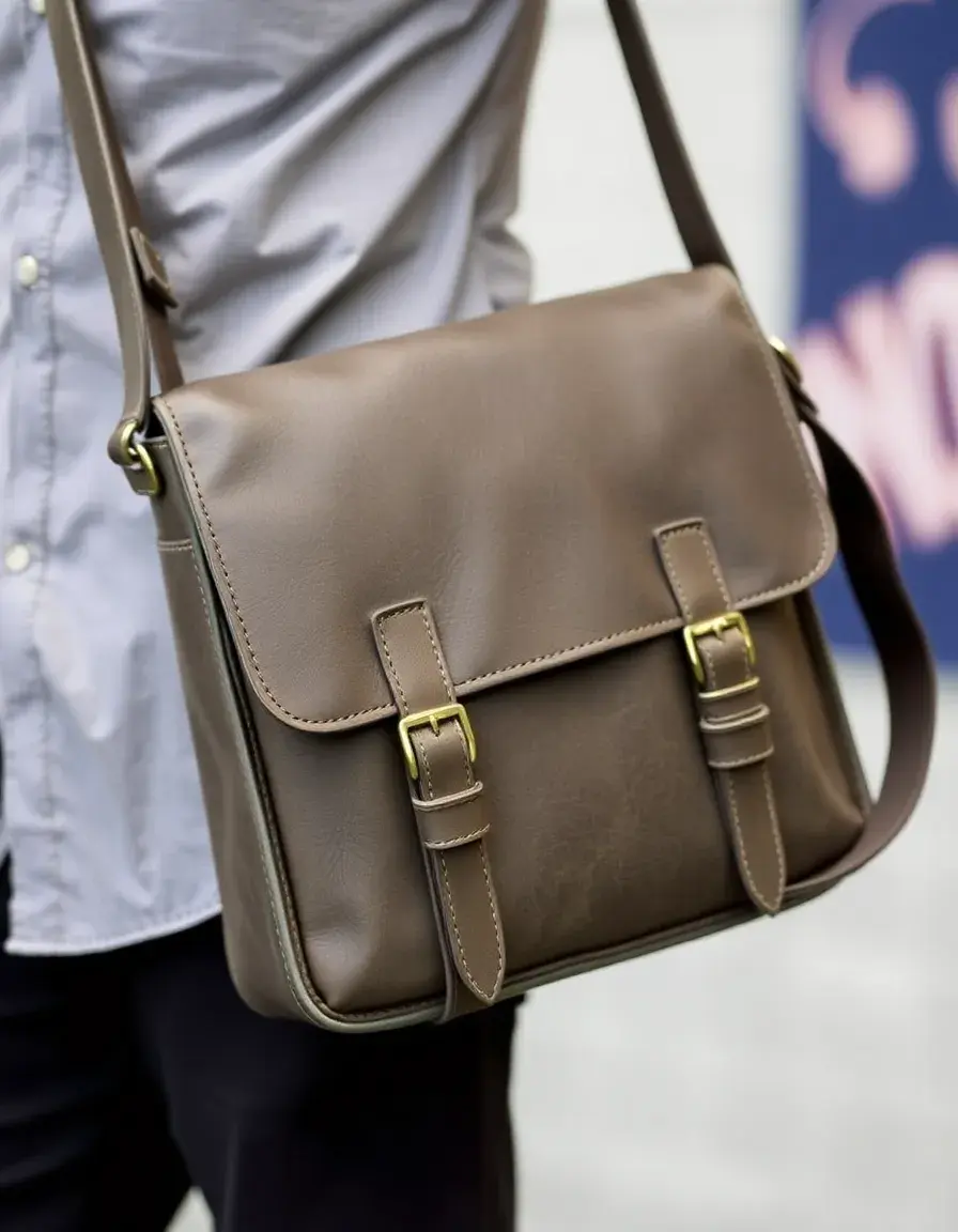 Borsa messenger in pelle grigia professionale