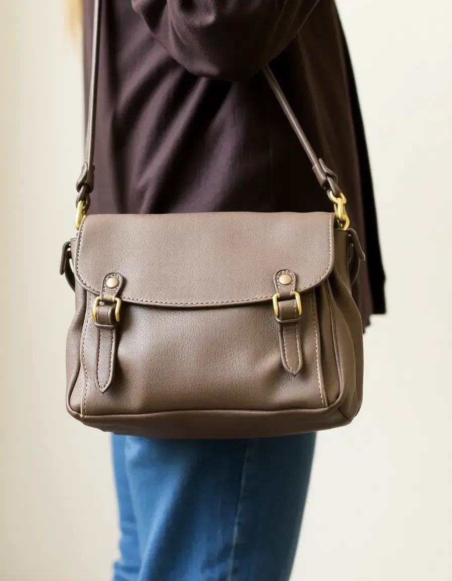 Borsa in pelle grigia stile vintage con finitura opaca