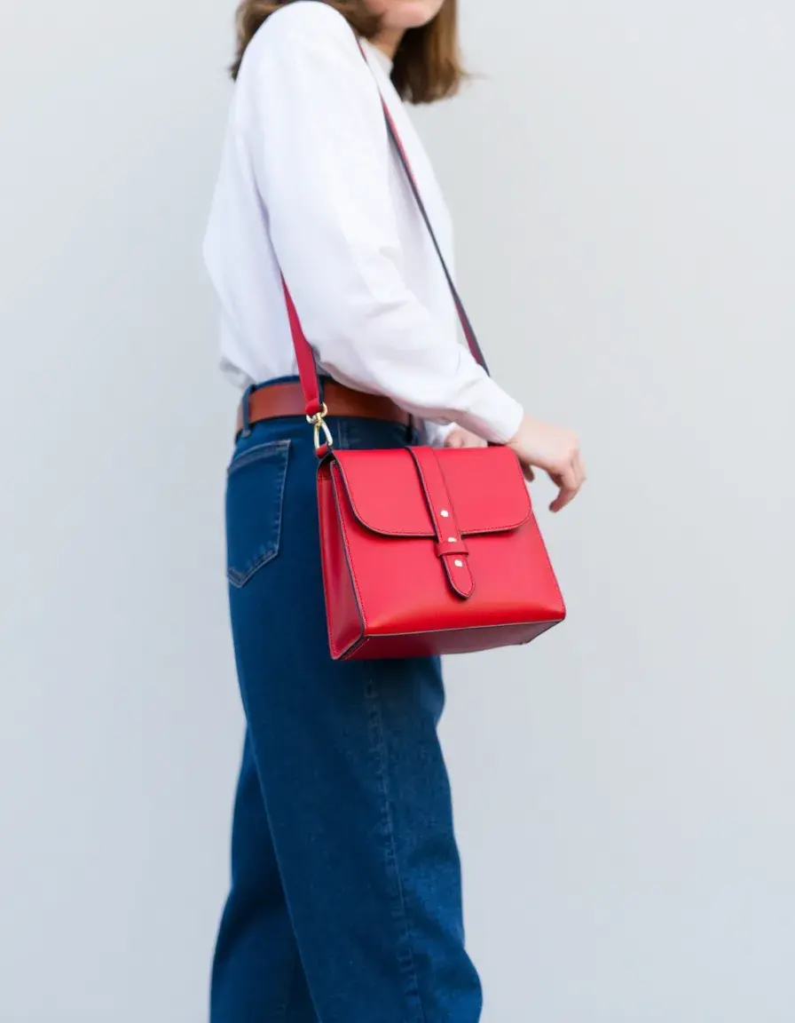 Borsa minimalista in pelle rossa dal design essenziale
