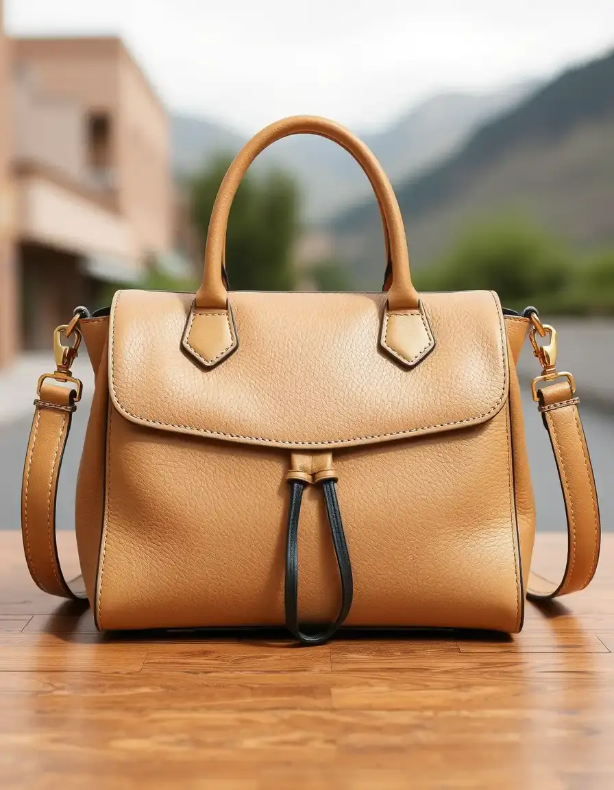 Borsa strutturata in pelle beige ideale per l'ufficio