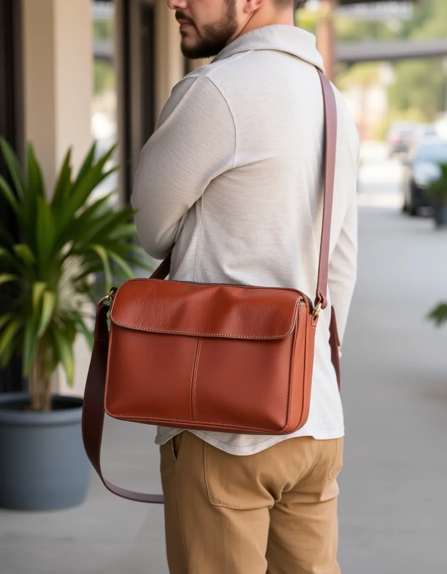 Borsa a tracolla marrone in vera pelle stile vintage