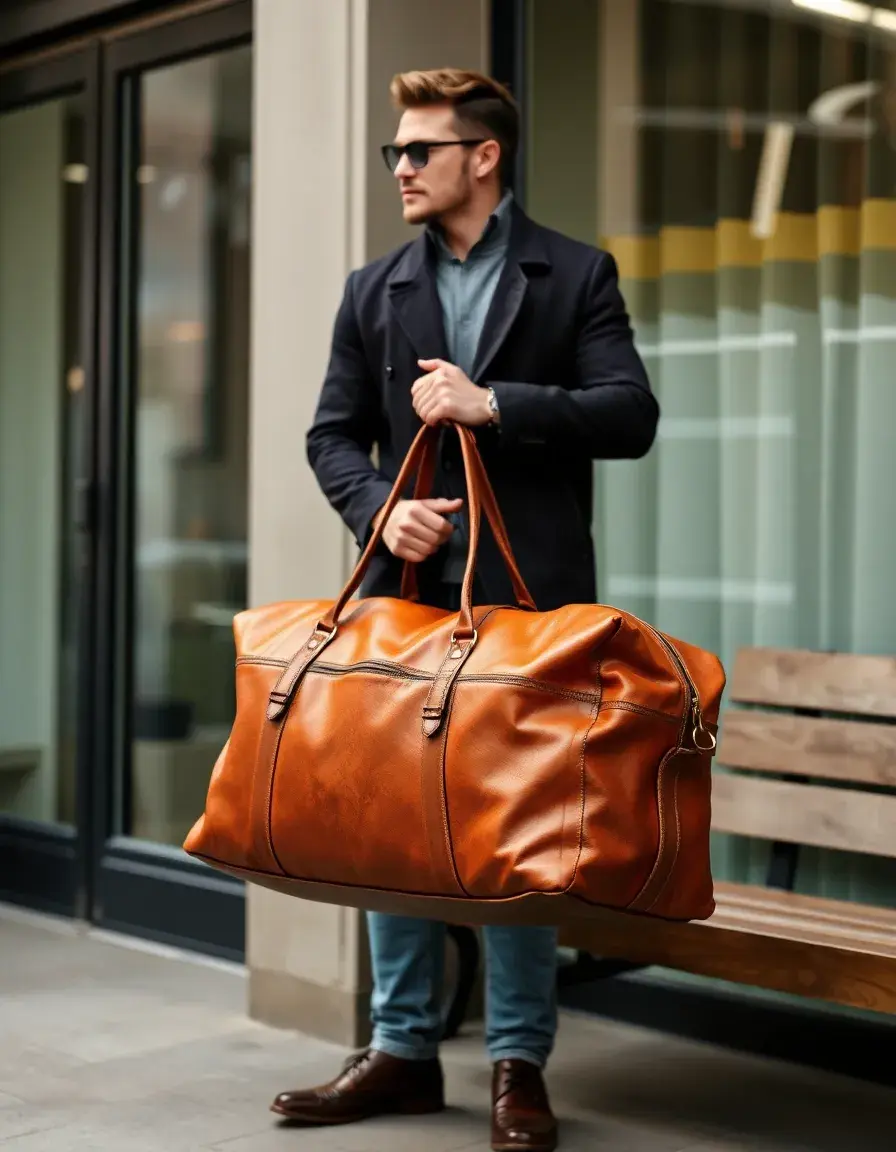 Borsone da viaggio in pelle color tan per weekend