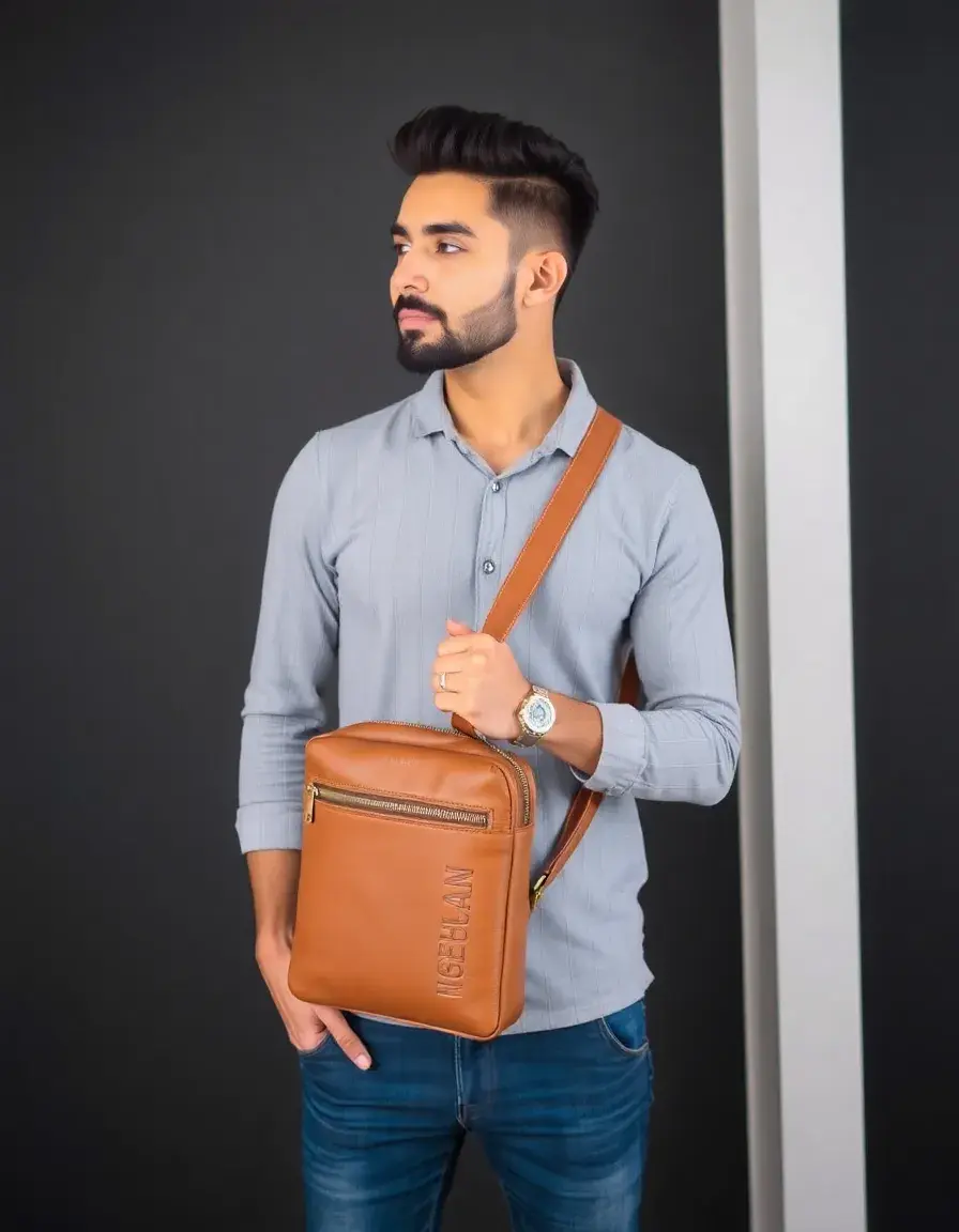 Zaino monospalla beige in pelle per uso quotidiano