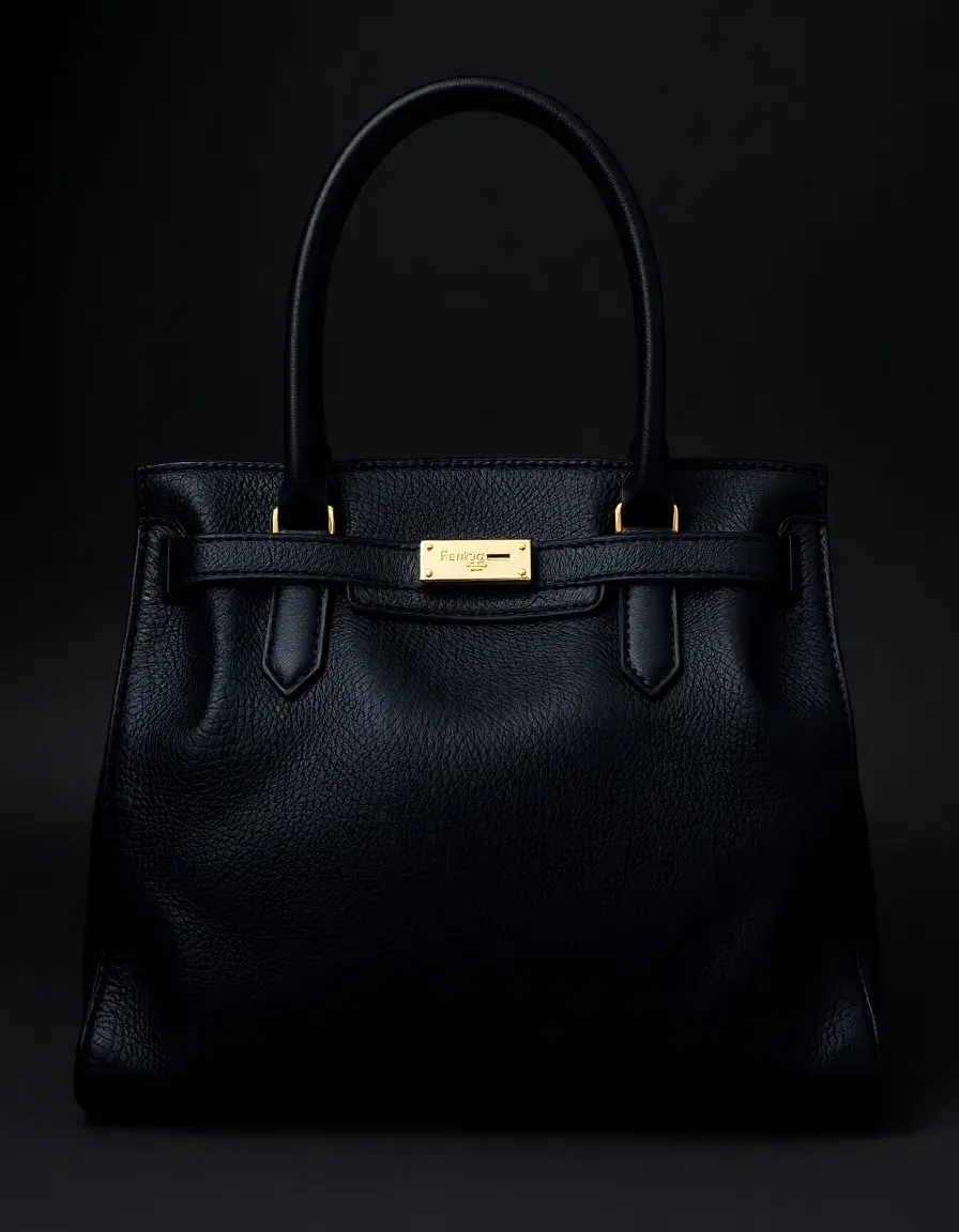 Borsa a mano nera di vera pelle con finitura liscia