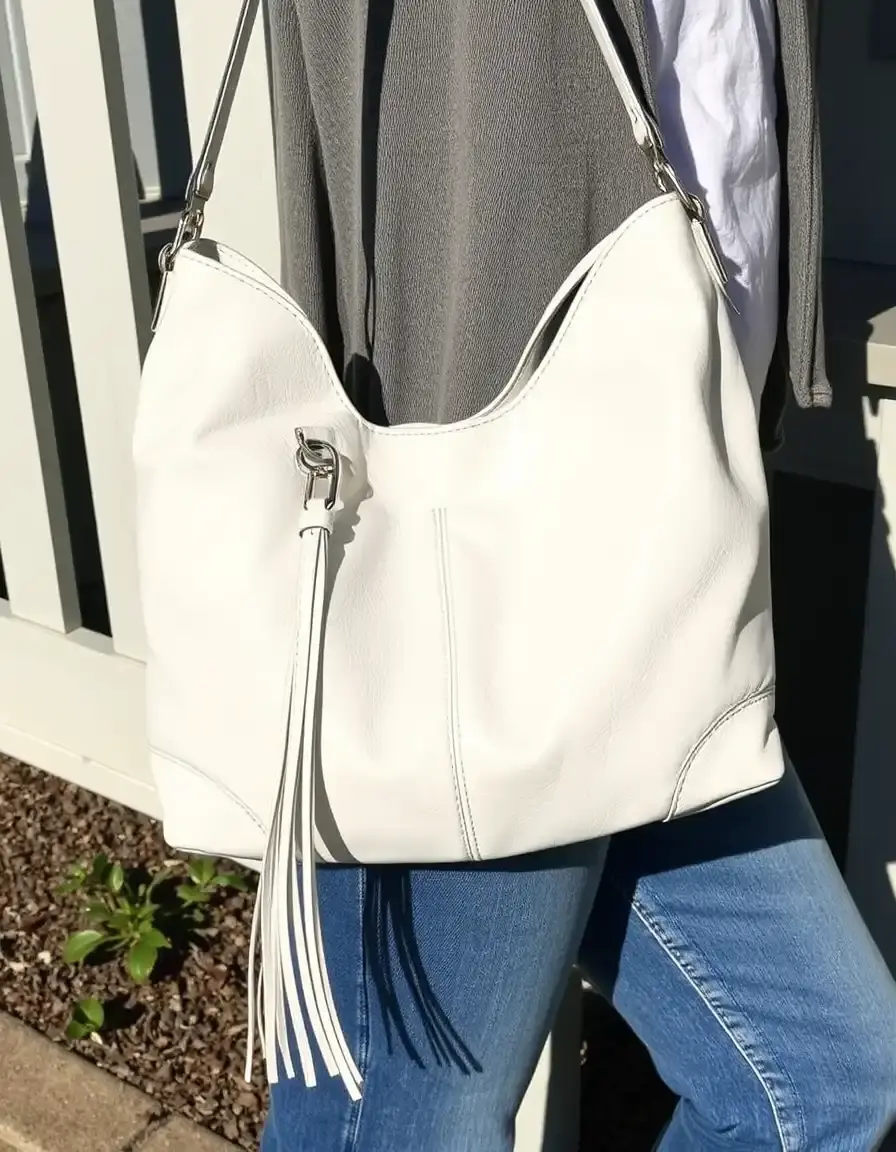 Borsa hobo bianca in pelle morbida