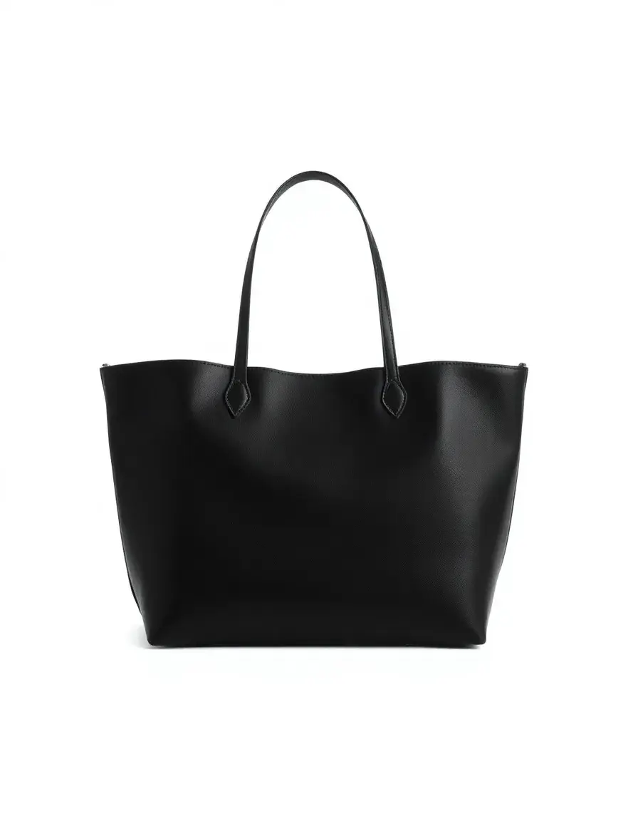 Borsa tote in vera pelle nera capiente per ufficio