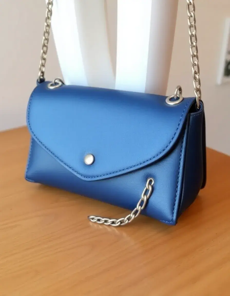 Borsa a tracolla con catena in vera pelle blu navy