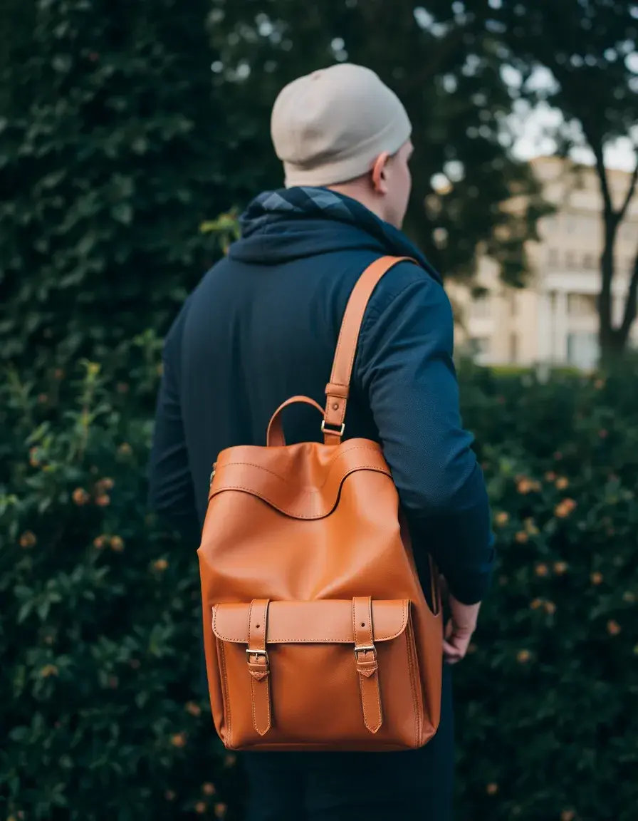Zaino in pelle tan ideale per viaggiatori urbani