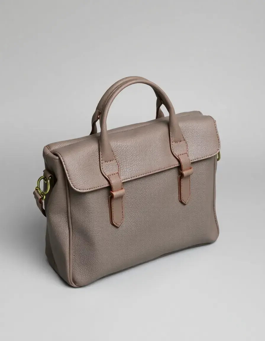 Borsa satchel grigia in vera pelle con dettagli metallici