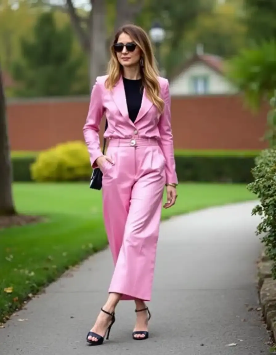 Culottes in pelle rosa cipria femminili e alla moda