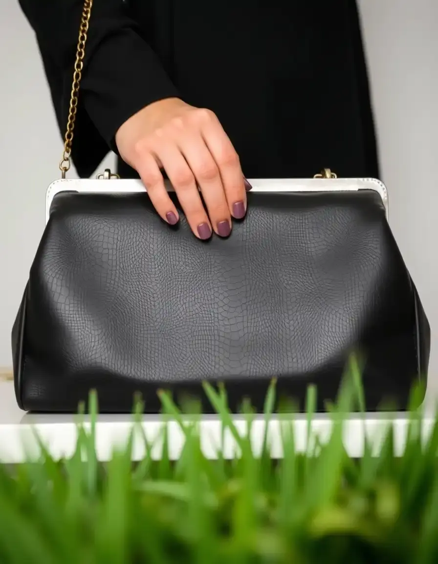 Elegante borsa da sera in pelle nera con finitura liscia