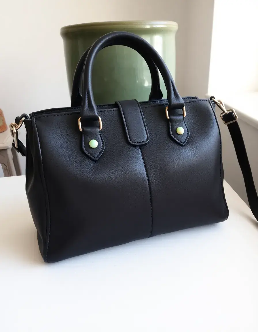 Borsa vintage in pelle nera stile retrò