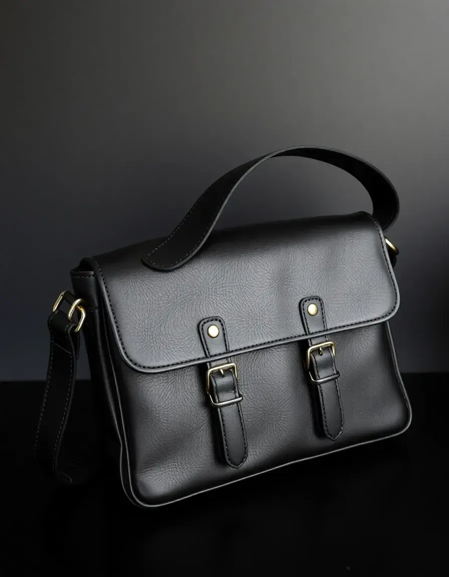 Borsa Messenger in vera pelle nera stile business
