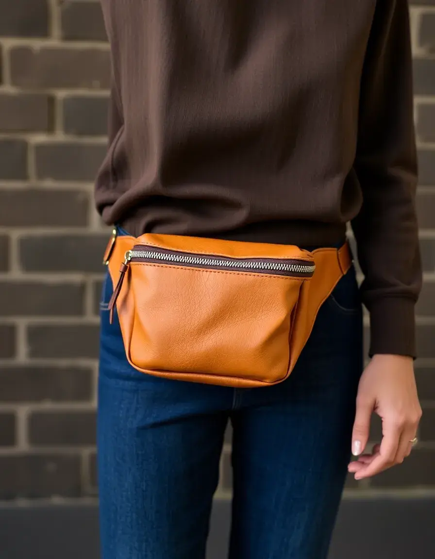 Marsupio in vera pelle color cuoio moderno