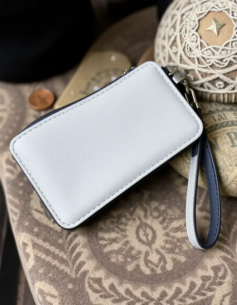 Pochette da polso grigia in vera pelle morbida