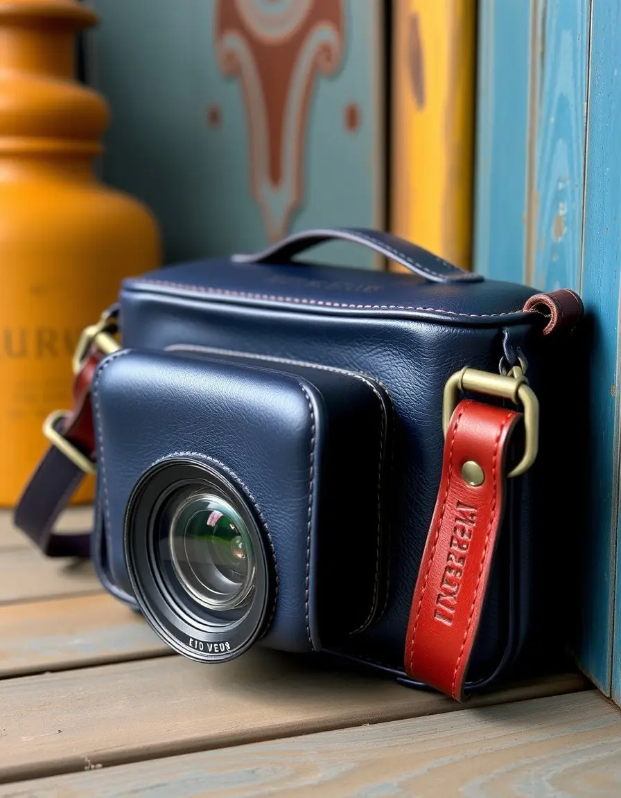 Borsa a tracolla strutturata in vera pelle blu navy