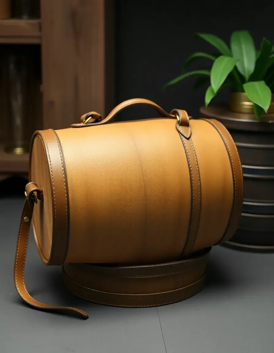 Borsa a bariletto in vera pelle beige chiaro