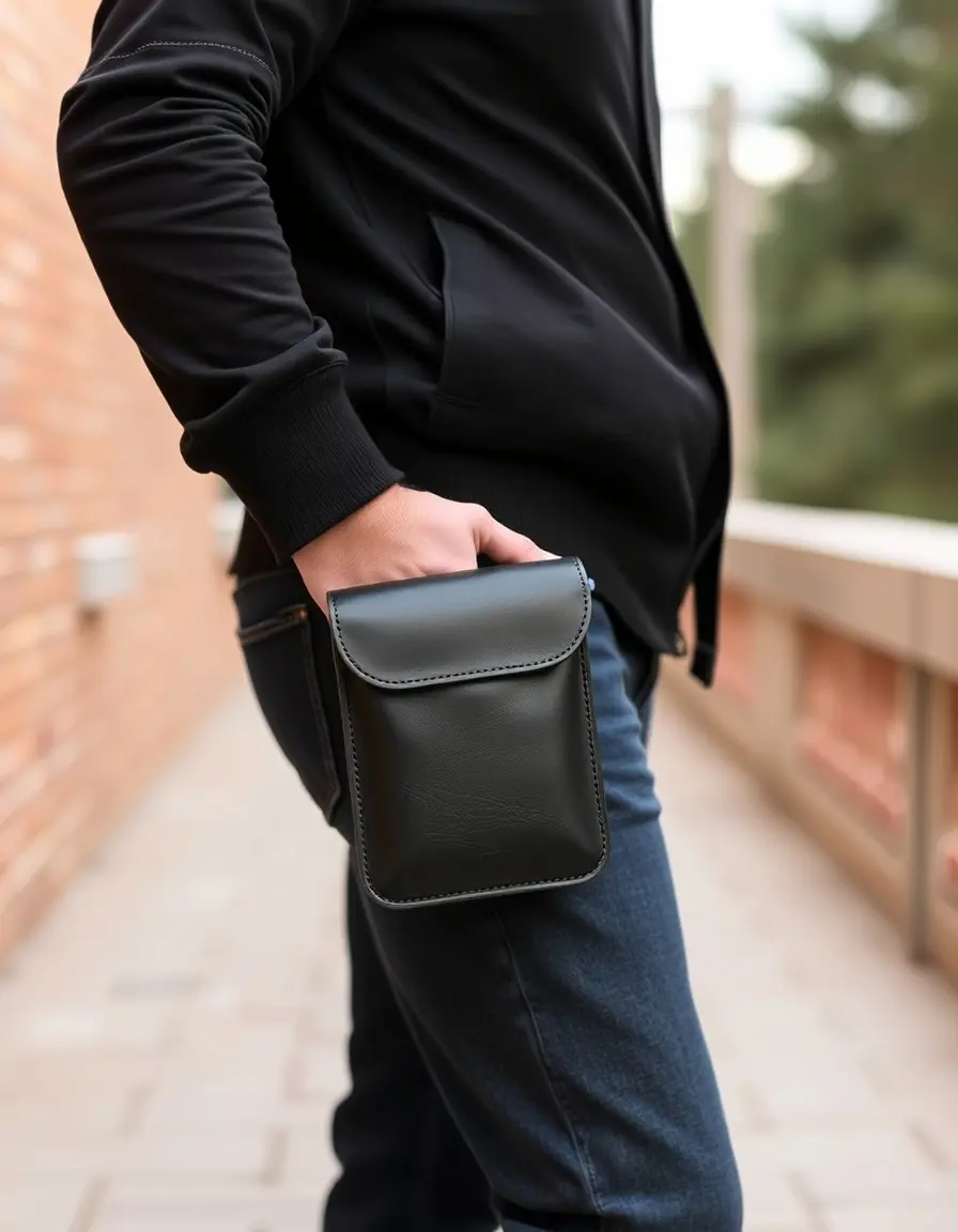 Borsello da uomo in pelle nera modello sling pouch