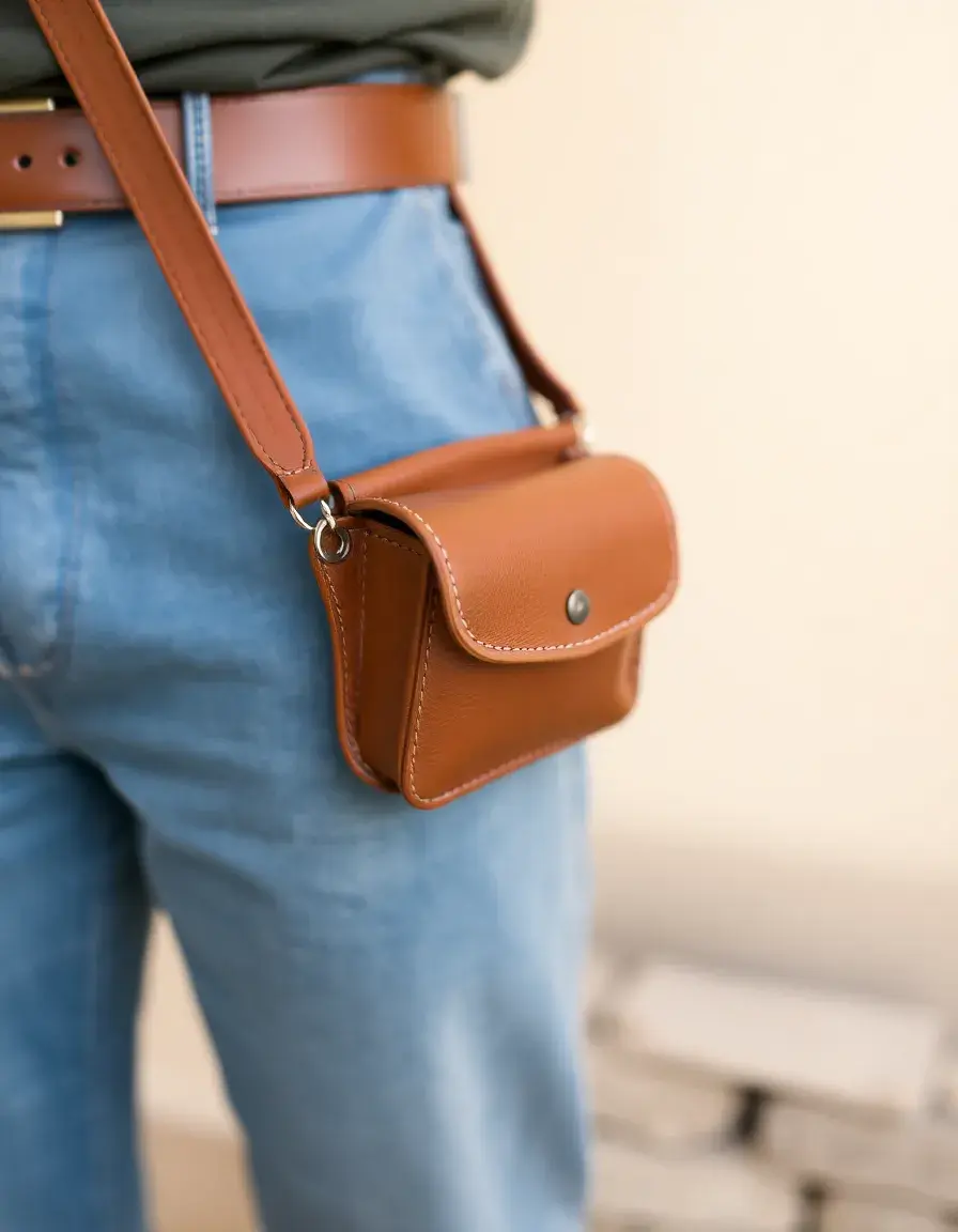 Borsello da cintura uomo in pelle marrone stile vintage