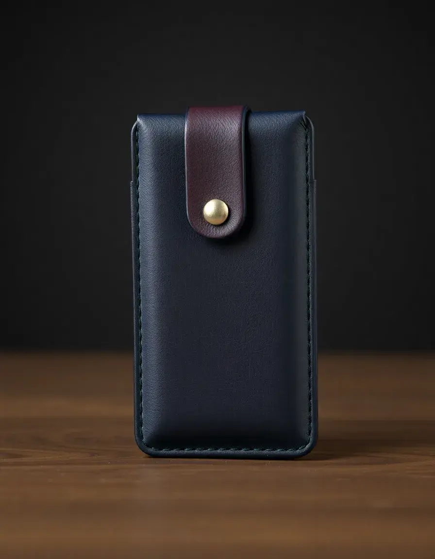 Custodia per telefono uomo in pelle blu navy