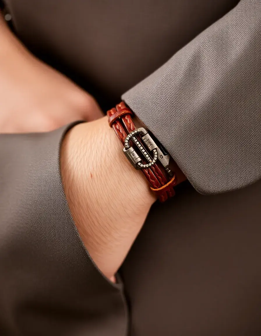 Bracciale uomo pelle marrone avvolgente wrap