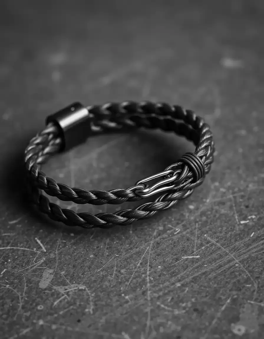 Bracciale intrecciato pelle uomo grigio elegante