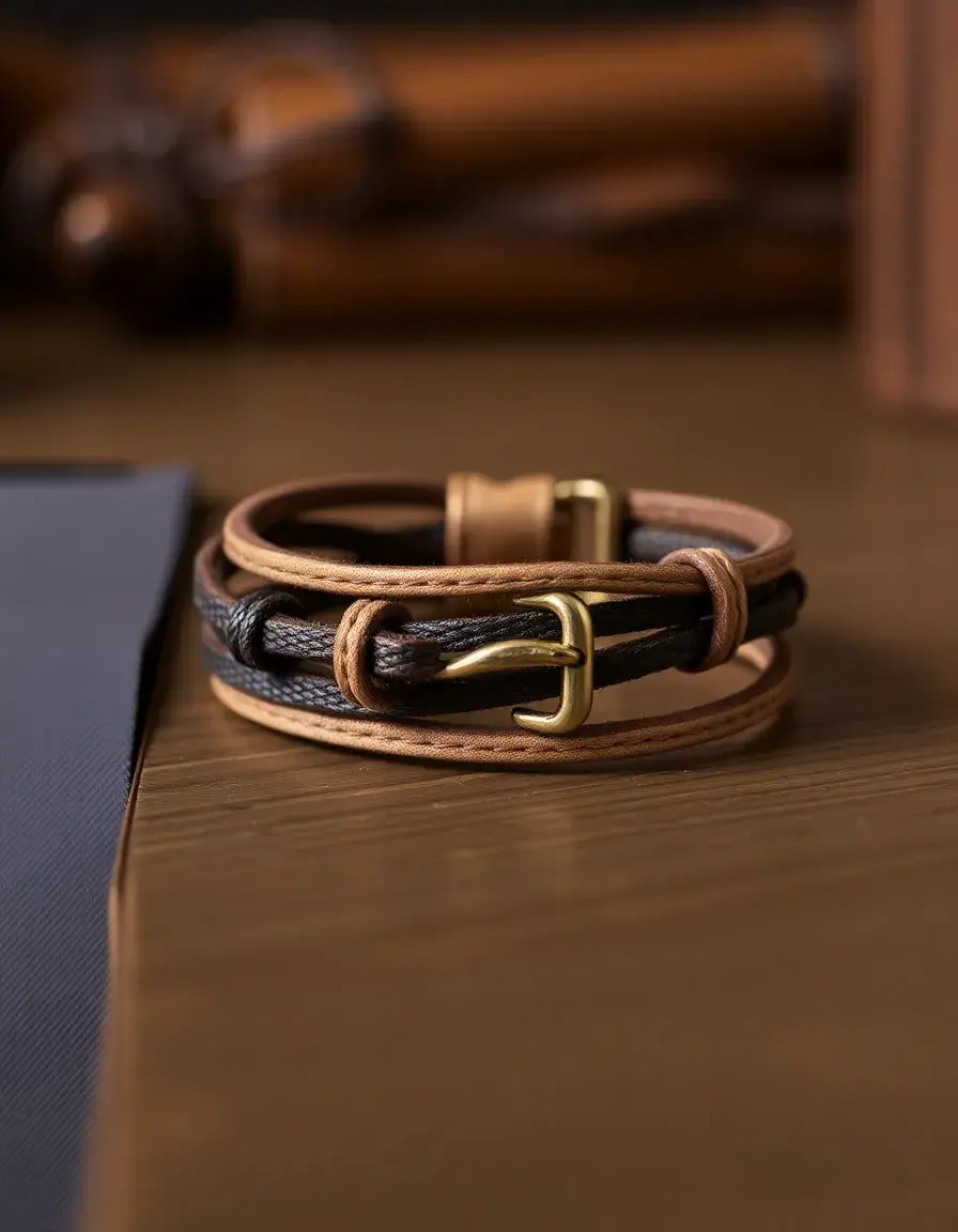 Bracciale uomo pelle scamosciata beige raffinato
