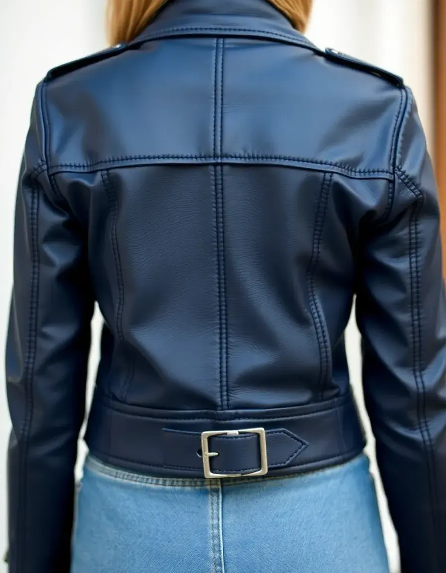 Giacca pelle blu navy con decorazioni metalliche