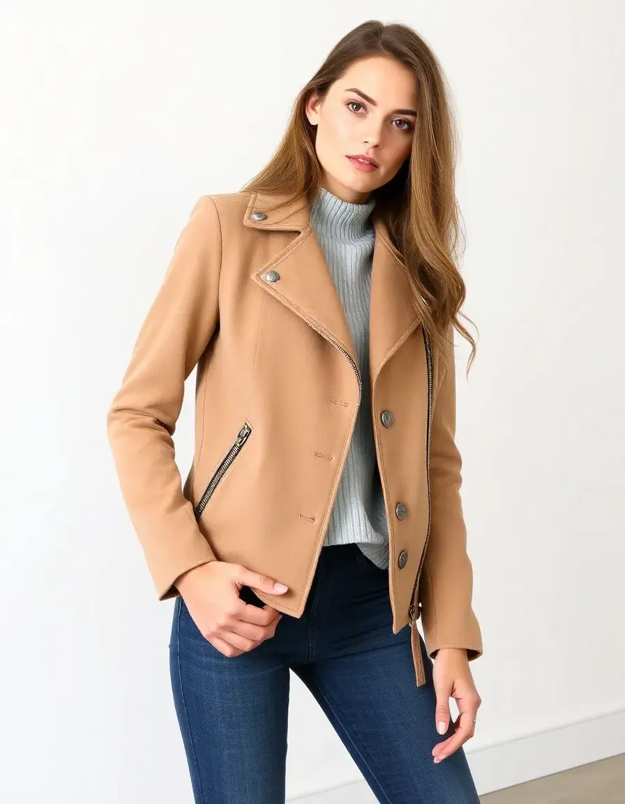Giacca scamosciata beige con borchie per donna