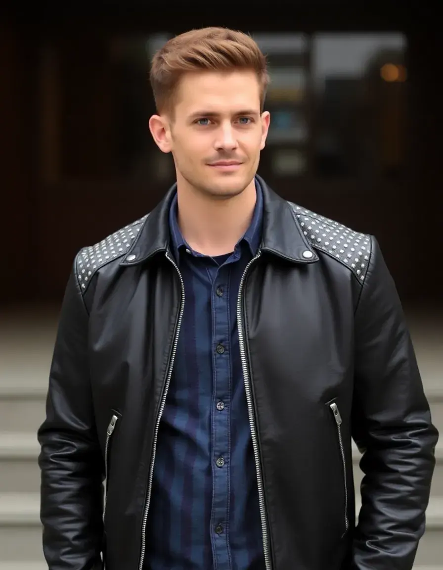 Chiodo uomo pelle nero con borchie stile classico
