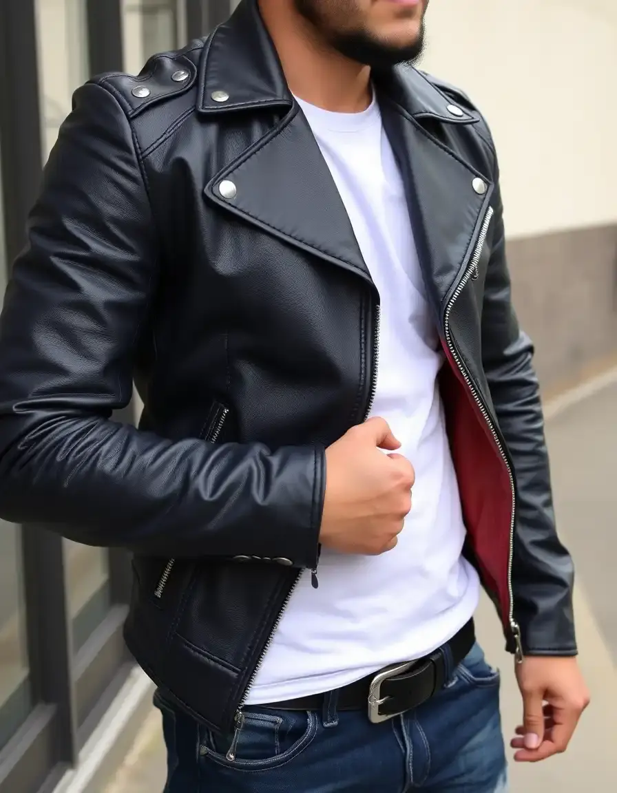 Chiodo pelle blu navy uomo stile biker