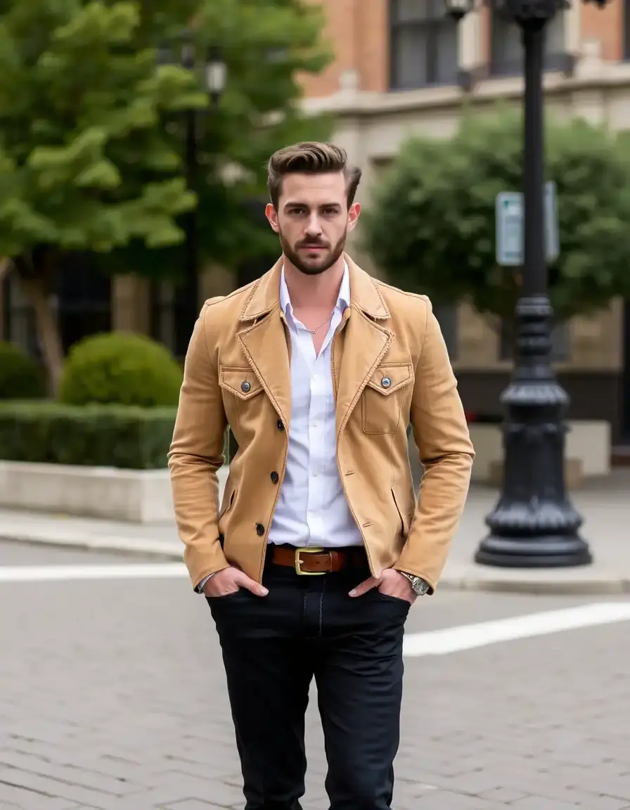Chiodo scamosciato beige uomo lusso