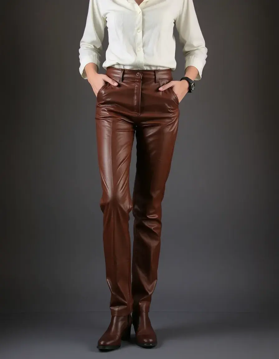 Pantaloni pelle donna marrone vintage stile retro