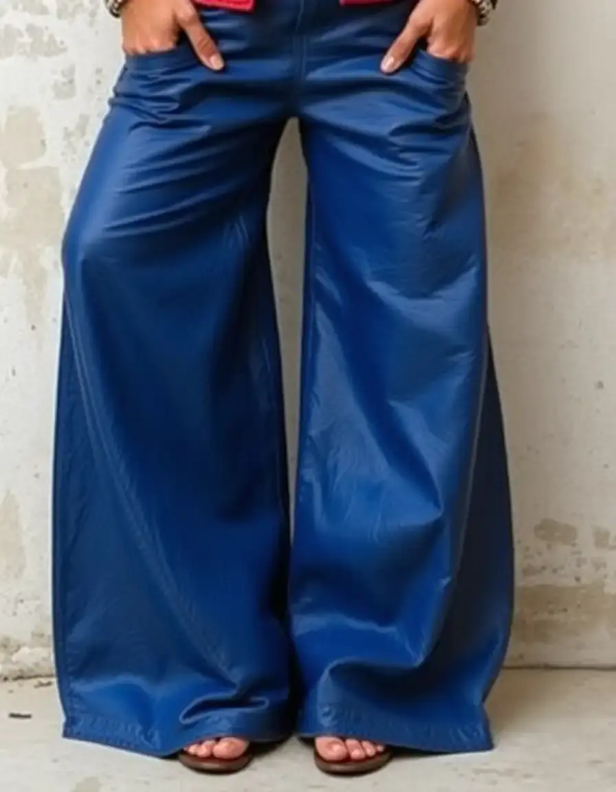 Pantaloni pelle donna blu stile boho artistico