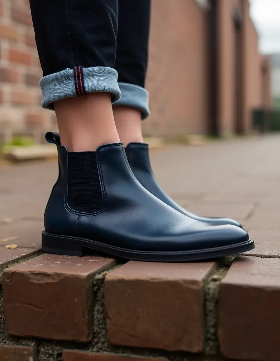 Stivali chelsea in pelle blu scuro casual chic