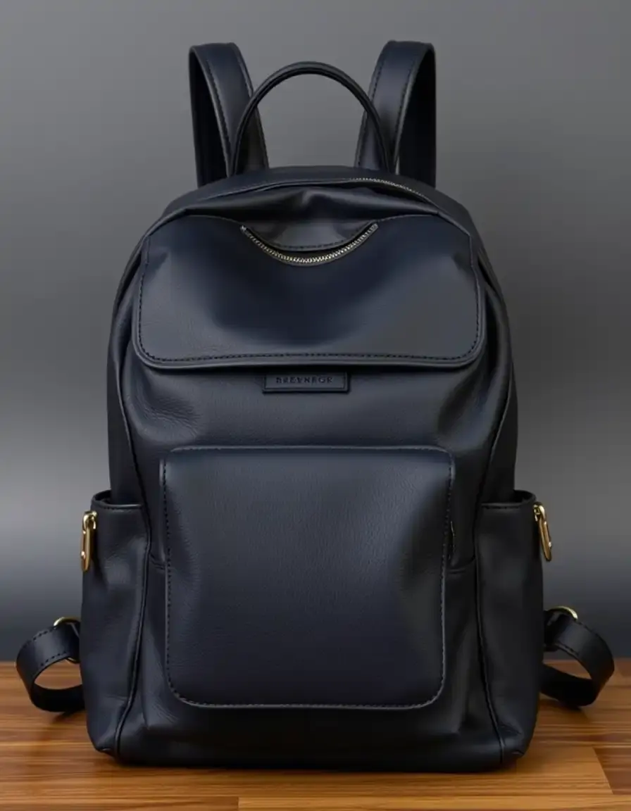Zaino tecnologico pelle blu navy con scomparti pc