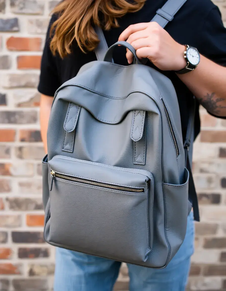 Zaino pelle donna grigio morbido stile casual quotidiano
