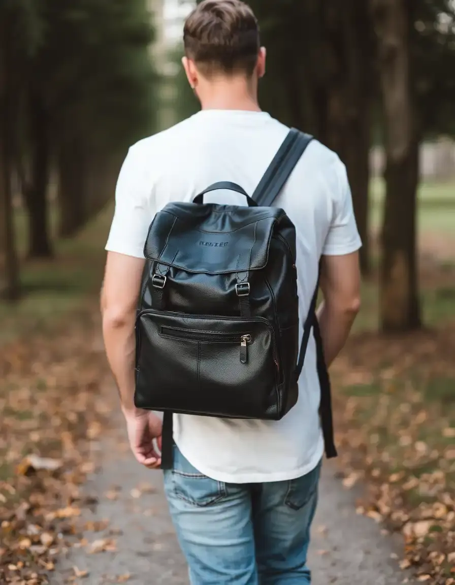 Zaino pelle uomo nero robusto stile urbano
