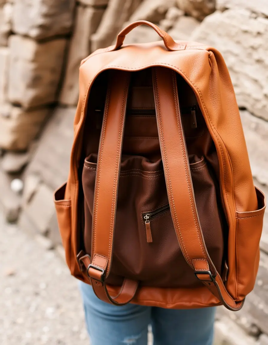 Zaino pelle uomo tan spazioso da viaggio