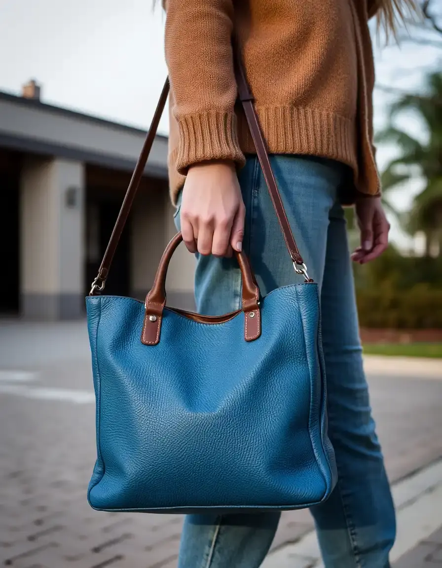 Borsa spalla pelle blu casual