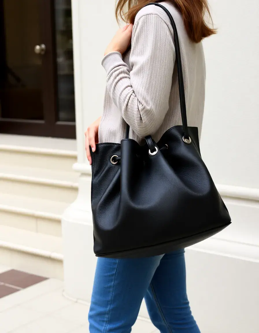 Borsa grande in pelle nera da donna capiente e durevole