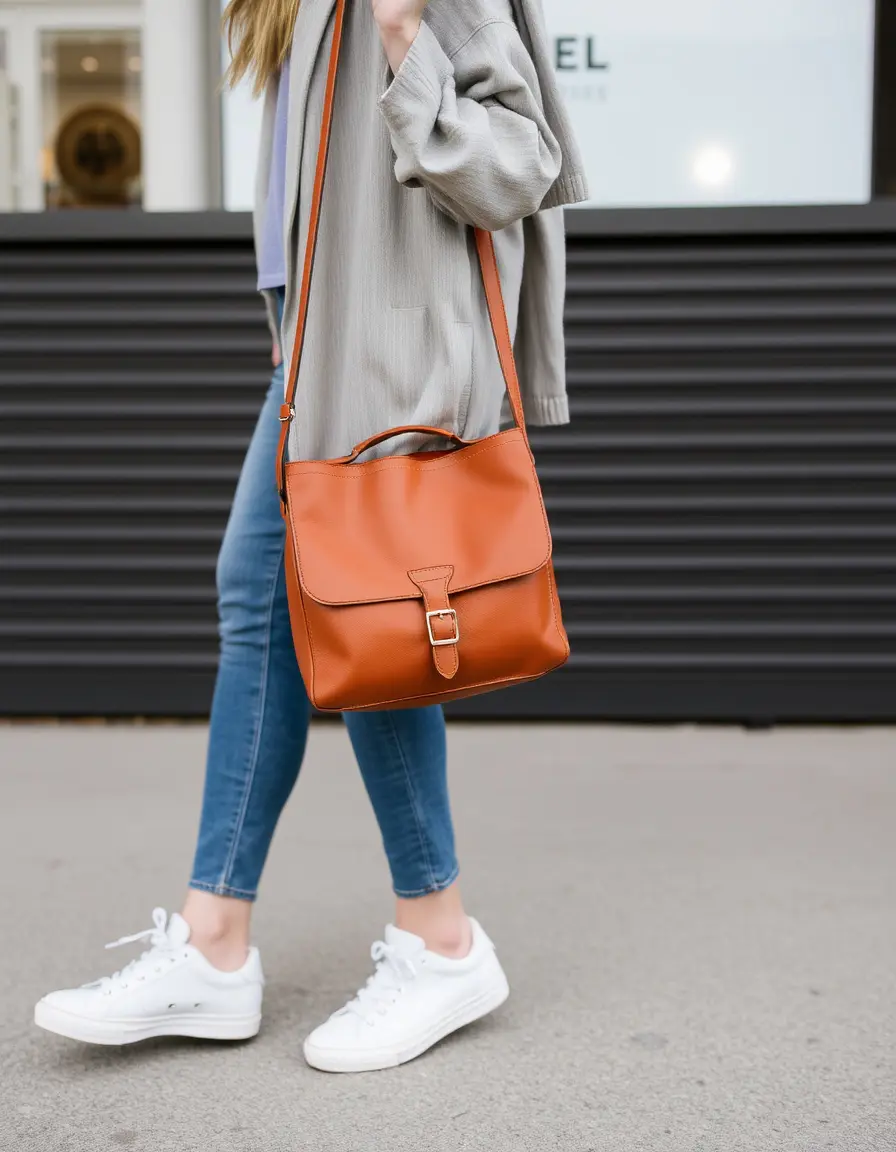 Borsa casual in pelle color cuoio per uso quotidiano